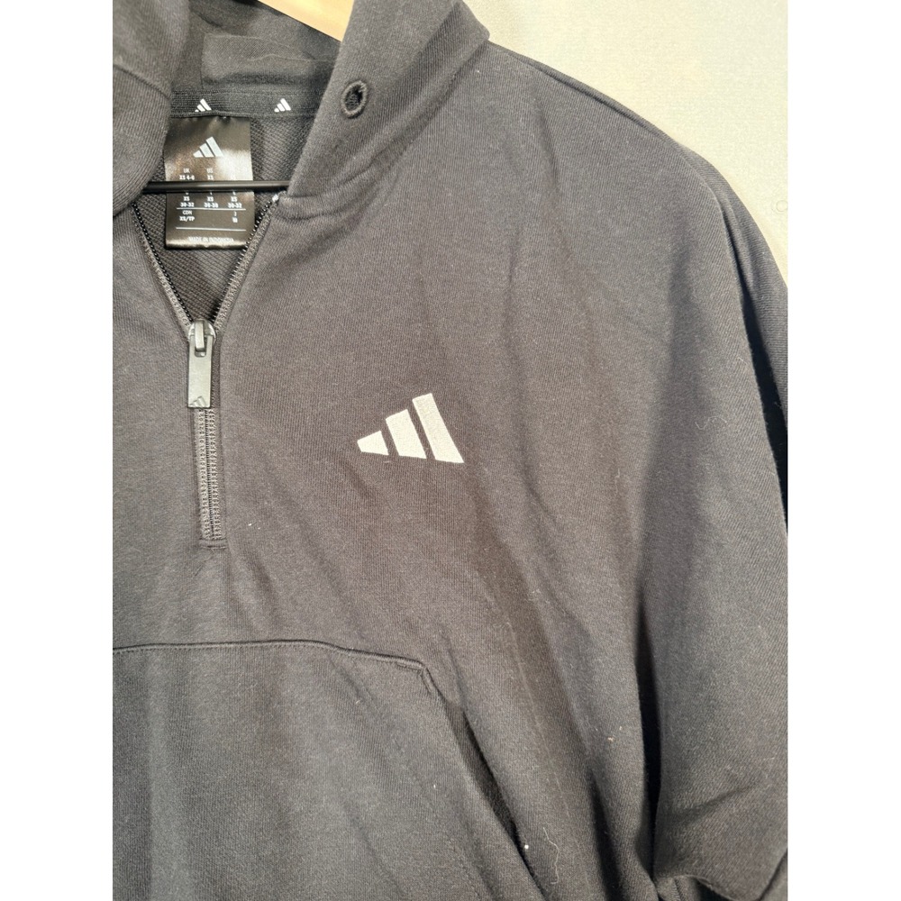 Adidas Womens Quarter Zip Cropped Hoodie Black White Stripes XS - Picture 2 of 7